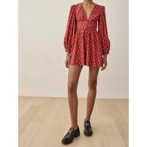 Reformation Womens Caitie Deep V Neckline Puff Sleeves in Nigella Womens Size 6